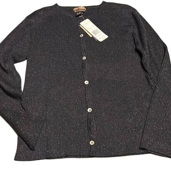 Finity Naturals Womens Black & Silver Ribbed Cardigan Sweater XL - Picture 1 of 5